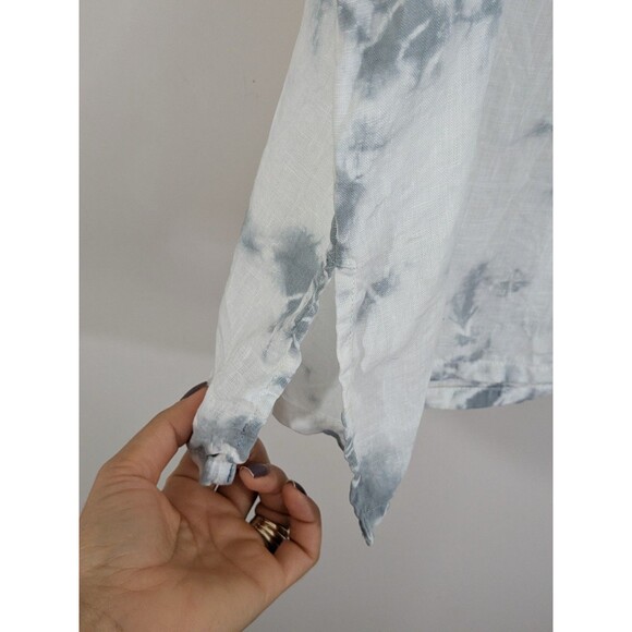 C & C California Linen Hoodie Blouse Sz 2X Tie Dye White Gray Tunic Button Back - Picture 6 of 10